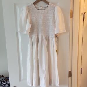 Calvin Klein White Pleated Puff Sleeve Sundress